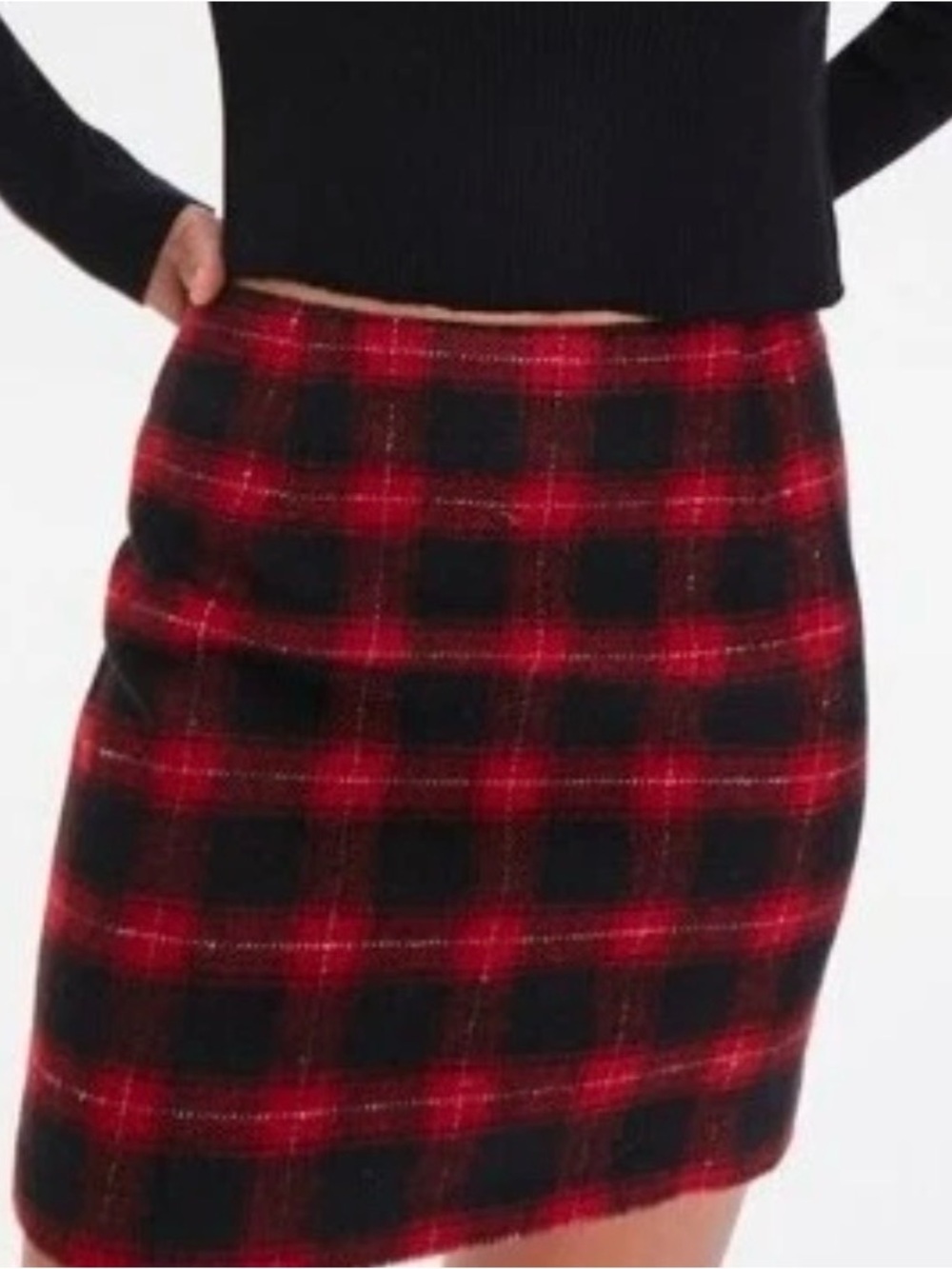Forever 21 Women's Red & Black Plaid Wool Blend Mini Skirt Small
